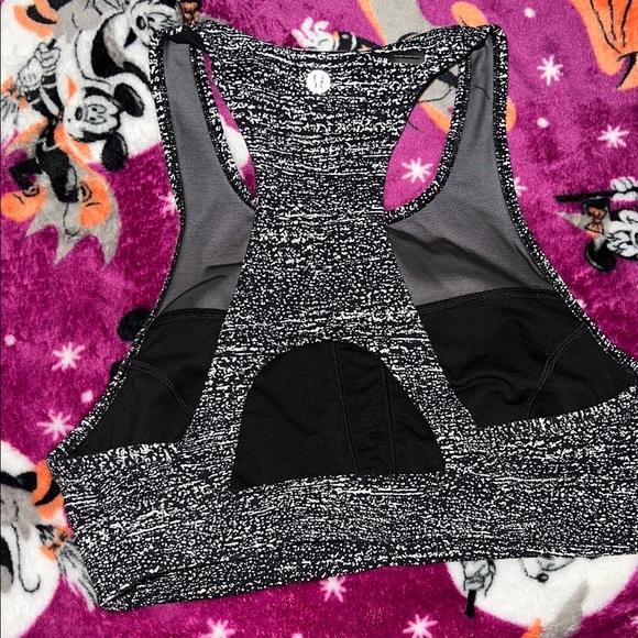 Lululemon High Neck Long Line Black/White Sport Bra Womens Sz 6 - Picture 1 of 7